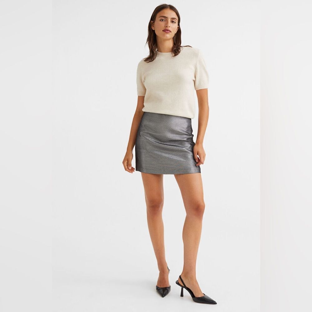 H&M Silver Metallic A-Line Skirt, Size 12